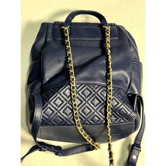 TORY BURCH Fleming Navy Blue Leather Quilted Backpack - Picture 2 of 10